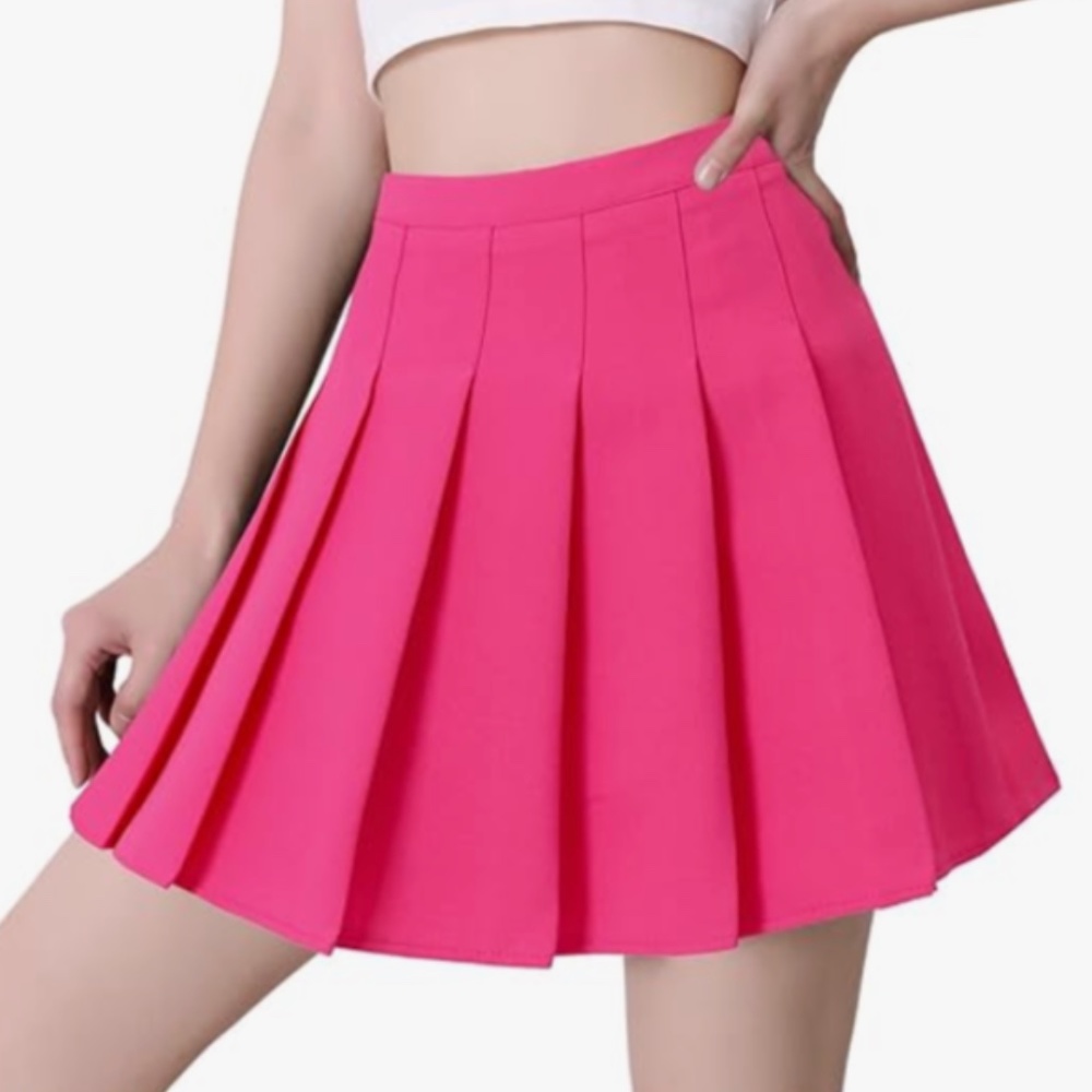 Pink High Waist Pleated Skater Tennis Skirt - 8